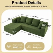105Oversized L-Shaped Couch,Cloud Sectional Couch With Chaise,Modular Sofa Deep Seat And Removable Armrests,Sectional,Right Facing Plush Corduroy Fabric,Pillow-Back,Living Room Decor Additions,Green
