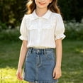 thumbnail image 2 of FAVIPT Puff Short Sleeve Shirts for Kids Summer Cotton Lace Trim Collar Blouse Casual Cute Solid Button School Shirt White,11-12 Years, 2 of 9