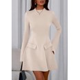 thumbnail image 4 of Vestido PRETTYGARDEN Otoño 2025 Mini Beige con Mangas Acampanadas - Talle S, 4 of 8