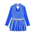 thumbnail image 4 of IEFIEL Kids Girls Figure Ice Skating Dress Halter Long Sleeve Jazz Modern Dance Leotard Dress Dancewear Blue 14, 4 of 5