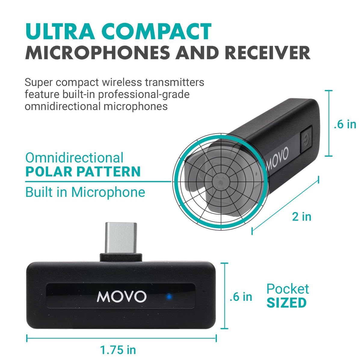 Movo Photo Wireless-MINI-UC-DUO Ultra-Compact Microphone System with 2x Omnidirectional Lavalier Microphone for Android