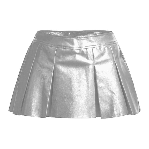 Ediodpoh Womens Skirt Low Waist Pleated Stretch Mini Skirt for Party Nightclub Evening Out and Casual Wear Mini Skirts Silver_002 XL