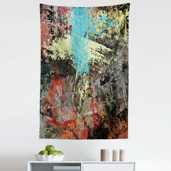 Watercolor Tapestry, Colorful Weathered Look Grunge Brushstrokes Stain Look Paint Print, Fabric Wall Hanging Decor for Bedroom Living Room Dorm, 5 Sizes, Dark Sepia Multicolor, by Ambesonne