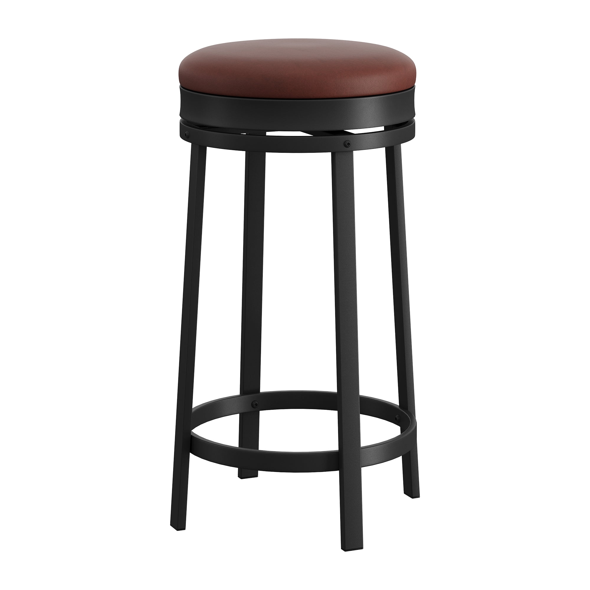 Bar Stools Set of 2, 24" Modern Swivel Barstools with Footrest, Modern Counter Height Barstools with PU Leather Upholstered and Metal Frame, for Kitchen Island, Dining Room, Home Bar