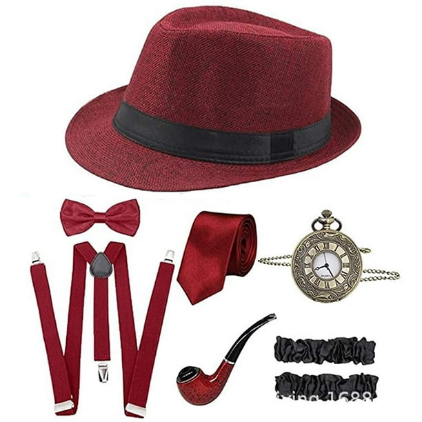 Accessoires des années 1920 pour hommes années 20 Gatsby Gangster Costume  accessoires ensemble Fedora chapeau bretelles 