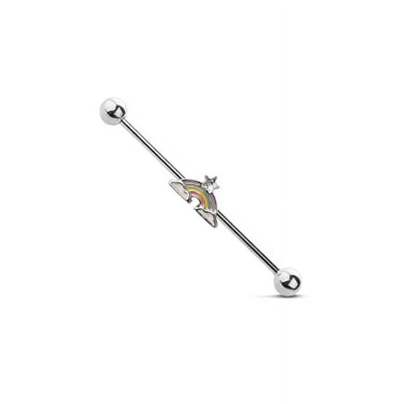 Industrial Barbell Rainbow Star Cloud 316L Surgical Steel bar 14g