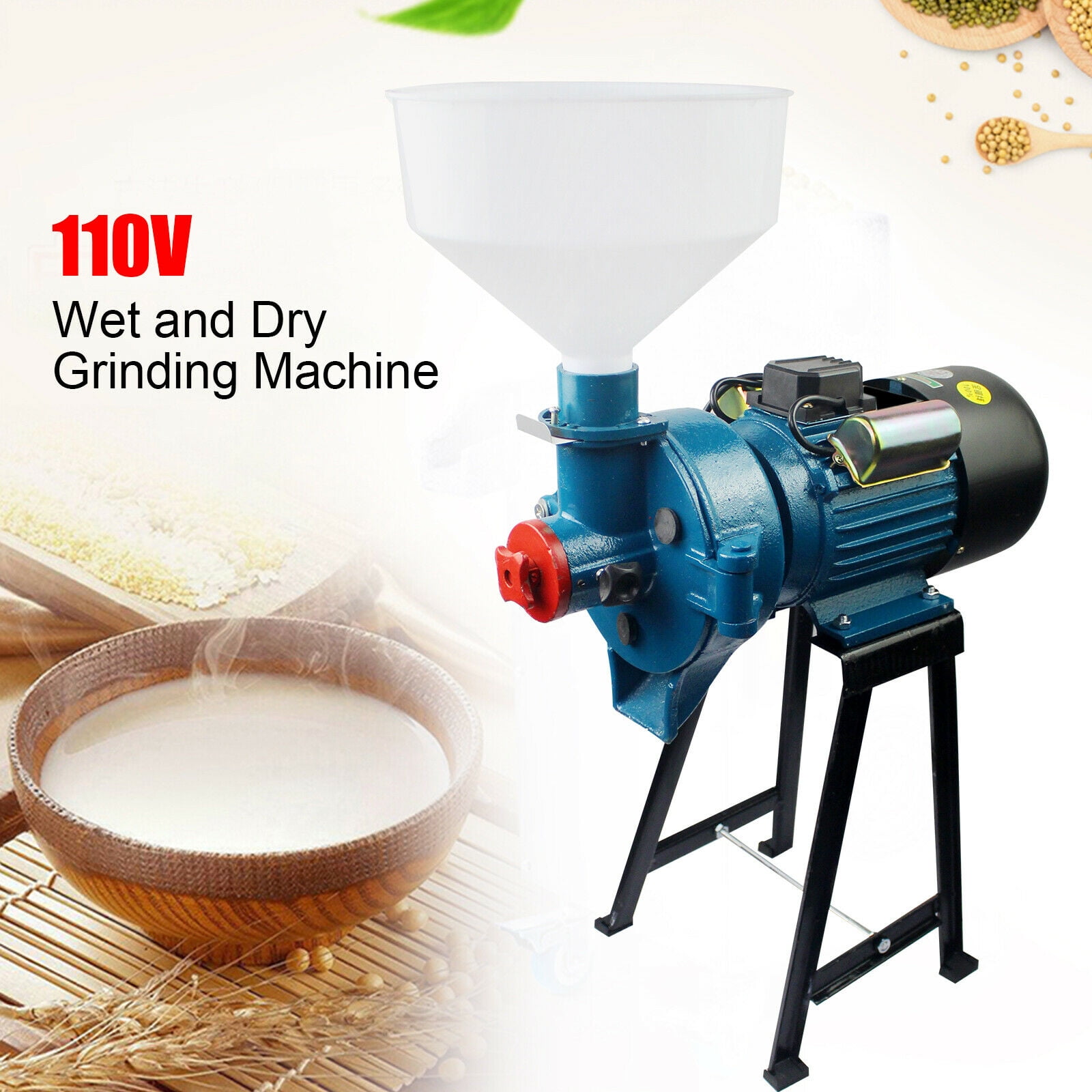 2200W Electric Grinder Machine Corn Grain Wheat Cereal Feed Wet Dry Mill Funnel 