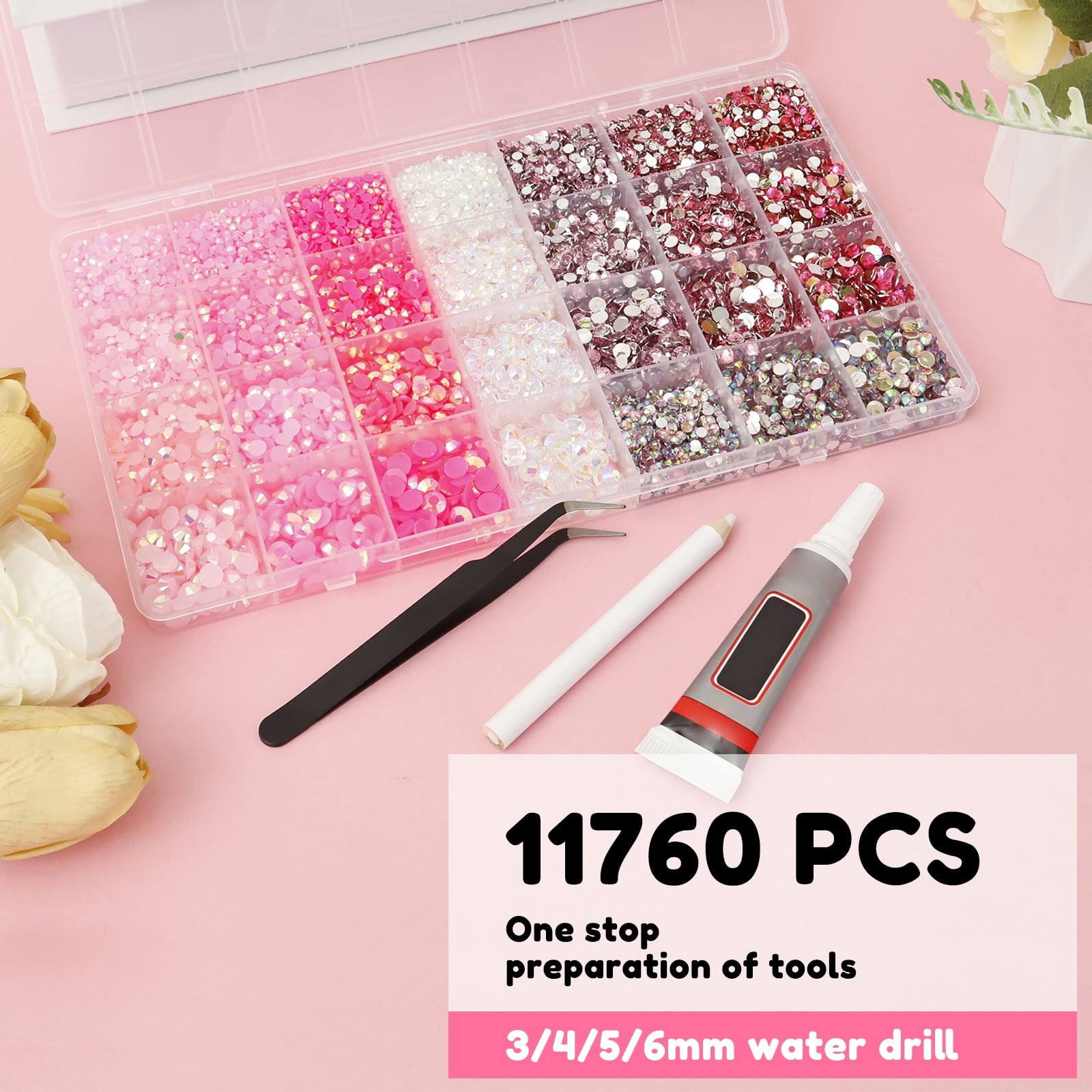Atopoler 28 Type Pink Rhinestone Bedazzling Kit,11760 Pcs Resin Rhinestone with Glue Tweezers Pickup Pen,Gems Diamonds for Bottle Phone Makeup