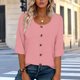 thumbnail image 1 of Neewe Womens Tops 3/4 Sleeve Shirts Round Neck Button Loose Casual Blouses Solid Color Tshirts Daily Outfits, 1 of 5