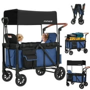 Minikid 2-in-1 Wagon Stroller with Adjustable Canopy, Rain Cover, Mosquito Net, Blue