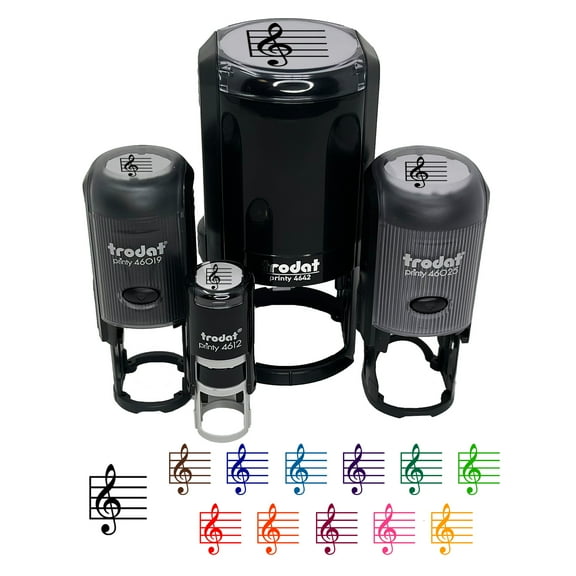 Treble Clef on Staff Music Self-Inking Rubber Stamp Ink Stamper - Black Ink - Mini 1/2 Inch