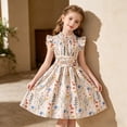 thumbnail image 2 of FYDUU Summer Girls' Dresses Floral A-Line Dress Flutter Sleeve Waist Definition Midi Casual Swing Sundress Elegant Party Wear 10 Years, 2 of 9