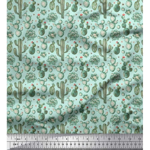 Soimoi Cotton Duck Fabric Floral,Succulents & Cactus Tree Printed Fabric 1 Yard 56 Inch Wide