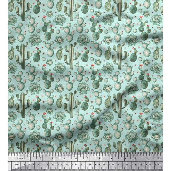 Soimoi Rayon Fabric Floral,Succulents & Cactus Tree Print Fabric by The Yard 42 Inch Wide