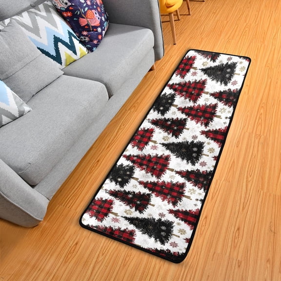 Dailycode Hallway Runner Rug 2x6 Non Slip Absorbent Soft Floor Mat for Home Kitchen Bedroom Entrance Christmas Tree with Plaid