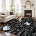 thumbnail image 3 of 5x7 Washable Area Rug, Abstract Art Non-Slip Large Rectangle Rug for Living Room Bedroom, Travelling Lines Postmarks Black Background Indoor Floor Mat for Home Decor, 3 of 9