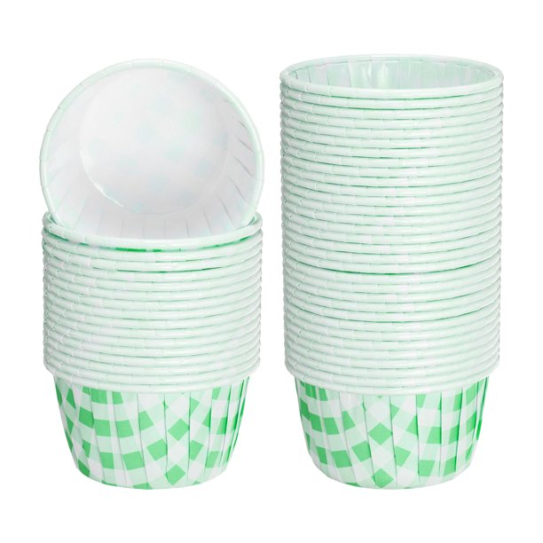 Mini forros para cupcakes, 50 piezas de forros para muffins, soportes de papel para cupcakes, envolturas a prueba de grasa (verde y blanco)