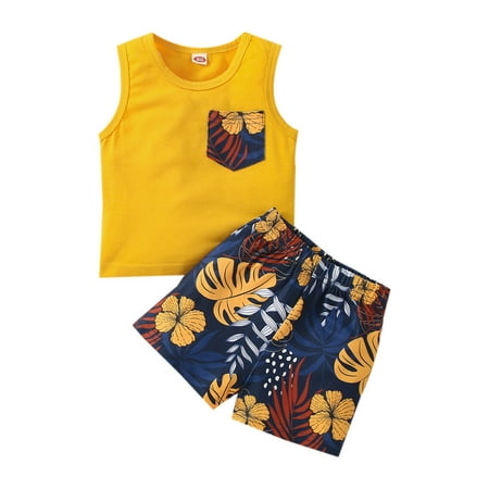 

nsendm 2t Girls Clothes Toddler Girls Sleeveless Vest Tops And Floral Prints Shorts Matching Family Pajamas Fall Yellow 12-18 Months