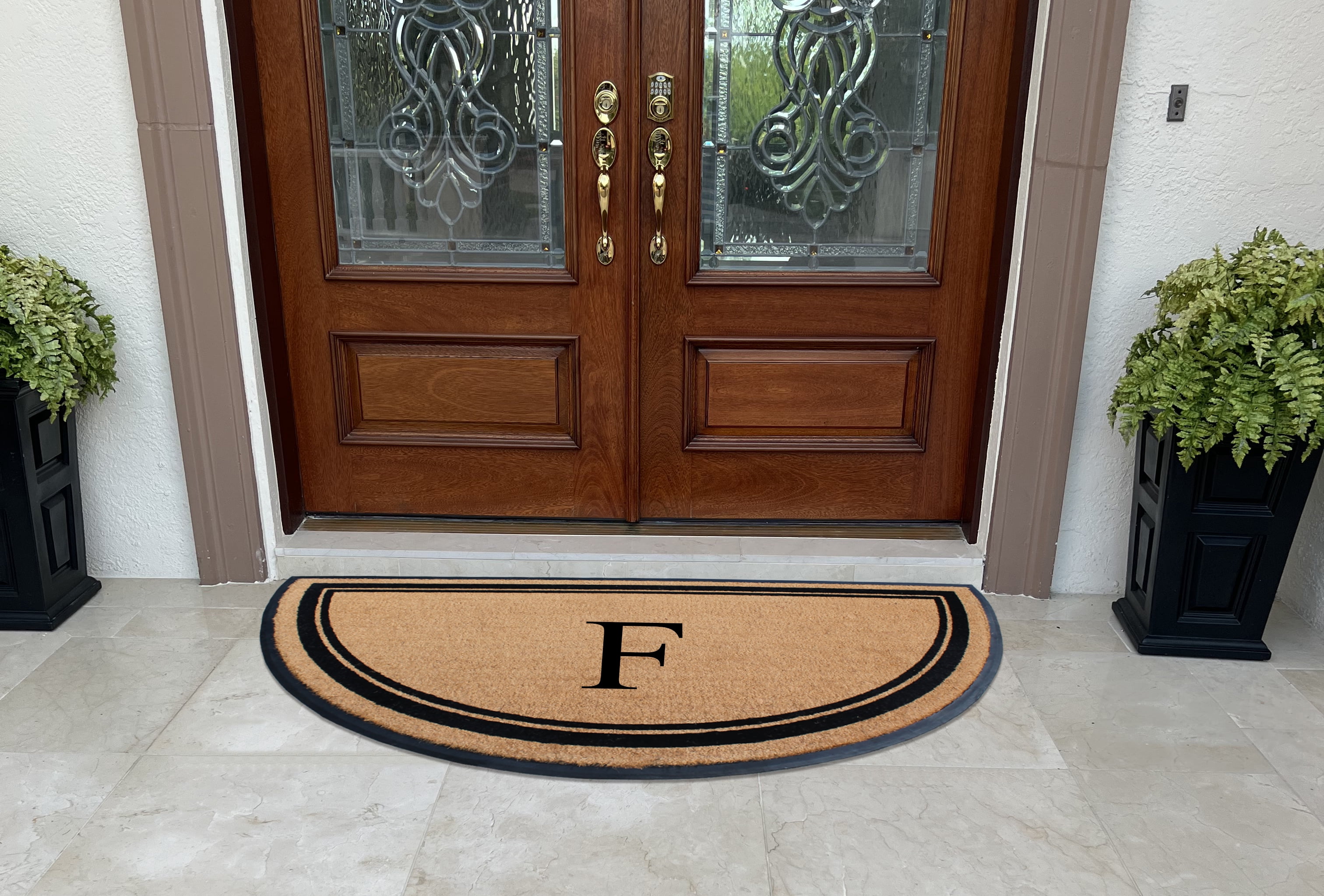 A1HC 36"x72" Natural Coir & Rubber Semicircular Monogrammed Door Mat, Thick, Durable, Heavy-Duty Welcome Mat for Front Door, Black Border