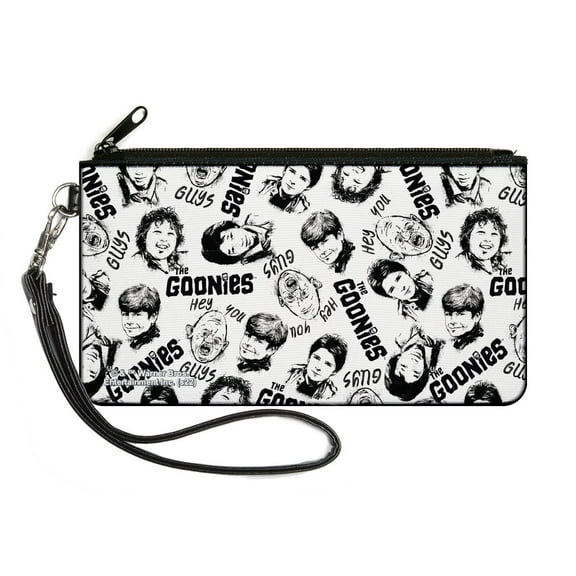 Warner Bros. Horror Movies Wallet, Zip Clutch, The Goonies Character Face Sketch Collage White Black, Canvas