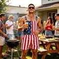 thumbnail image 4 of Fortwear Anniversary Mens American Flag Overalls Shorts Jumpsuit 4th of July Bib Coveralls, 4 of 9