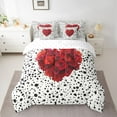 thumbnail image 3 of Manfei Romantic Love Heart Twin Bedding Sets 7-Piece, Red Rose Floral Bedding Comforter Set, Fashion Polkadots Abstract Reversible Sheet Sets, Microfiber Bedroom Decor, 3 of 8
