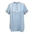 thumbnail image 5 of kaondbfi Women's Stripe Button V Neck Fashion Casual T Shirt Short Sleeve Regular Fit Spring Summer Daily Top Womens Essentials Fashion Clothing, 5 of 6
