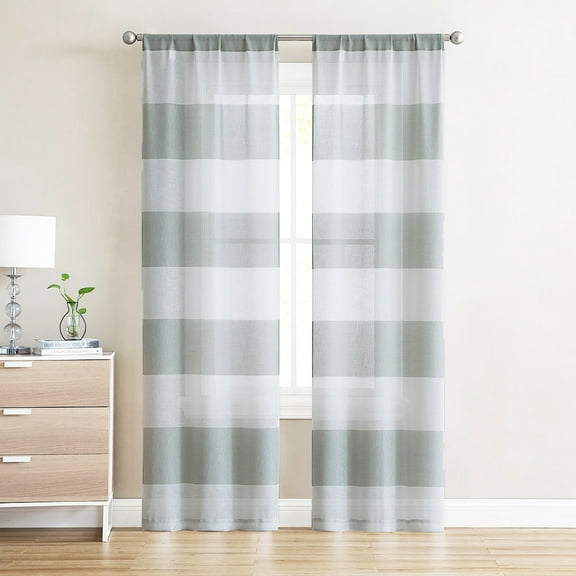 Sheer Panel Pair Off-White and Metallic Mint Cabana Stripe 84 LongOff White and Metallic Mint