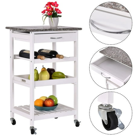 Kitchen Island Shelves - Costway 4-Tier Rolling Wood Kitchen Trolley Island Cart Storage Shelf Drawer Wine Rack