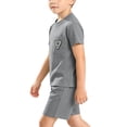 thumbnail image 6 of SGFCWSX Boys 2 Piece Outfits Summer Crew Neck Pocket T Shirt Elastic Waist Shorts Set for Kids Gray Size 7, 6 of 8
