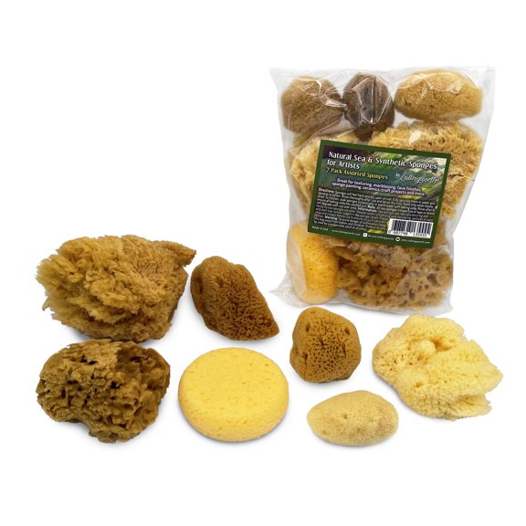 Natural Sea and Synthetic Sponges for Artists Assorted Sizes 7pc Value Pack Great for Art, Painting, Ceramics, Crafts, Clay Pot