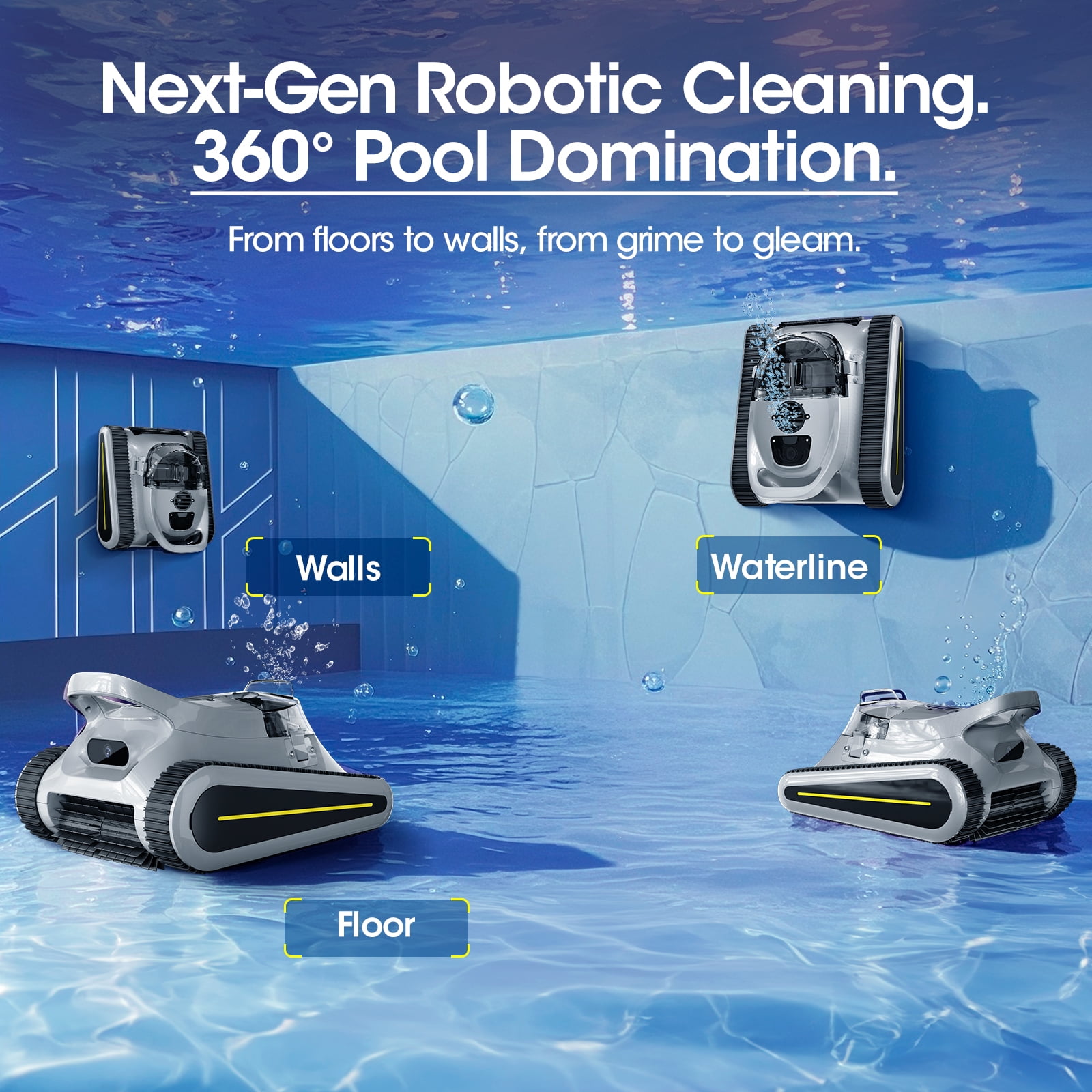 Seauto Cordless Robotic Pool Cleaner for In-Ground & Above-Ground Pools, 180W Dual-Drive, Wall & Waterline Cleaning, Sonar Navigation, 3 Cleaning Modes, Large Pool Coverage up to 2150 Sq. Ft.