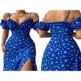 thumbnail image 5 of Femmes Casual Côté Divisé Robe Florale/solide Manches Bouffantes Lacets Bas Coupe Slim Plage Robes d'Été Sans Manches Robes, 5 of 5