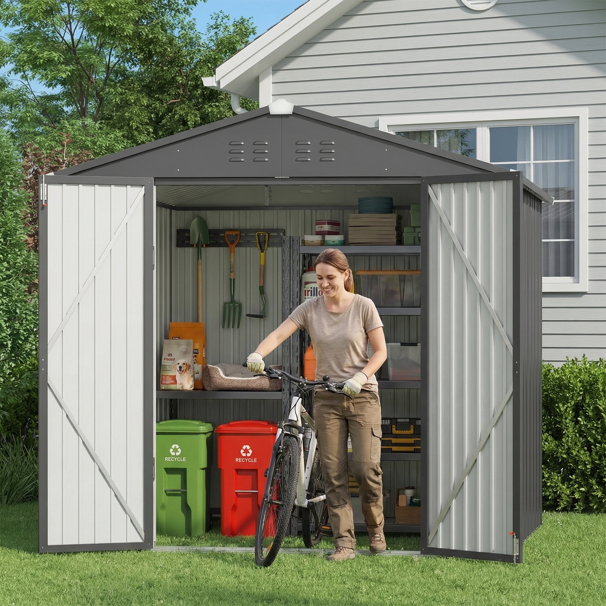 Lofka 8x6 FT Dark Gray Metal Garden Shed | Weatherproof Outdoor Storage with Lockable Doors