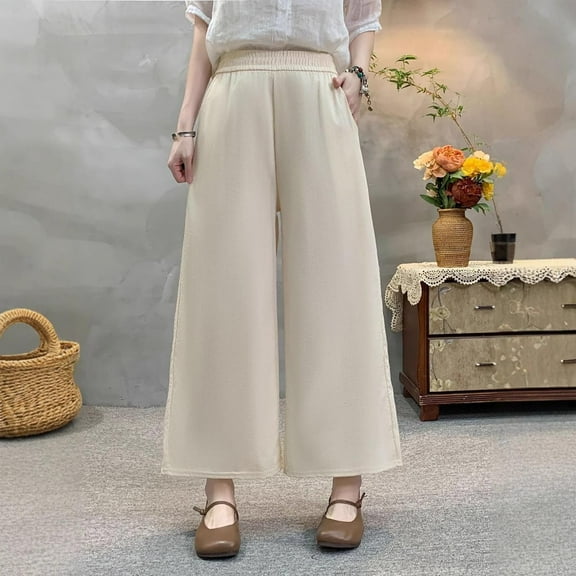Aobny Baggy Work Pants Gaucho Beige Women's Plus Pants High Waisted Culottes 7/8th Lounge Pants Women