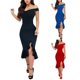 thumbnail image 2 of Vestido informal de invierno para mujer con hombros descubiertos, bajo con abertura, volantes, manga larga y cuello en V., 2 of 6