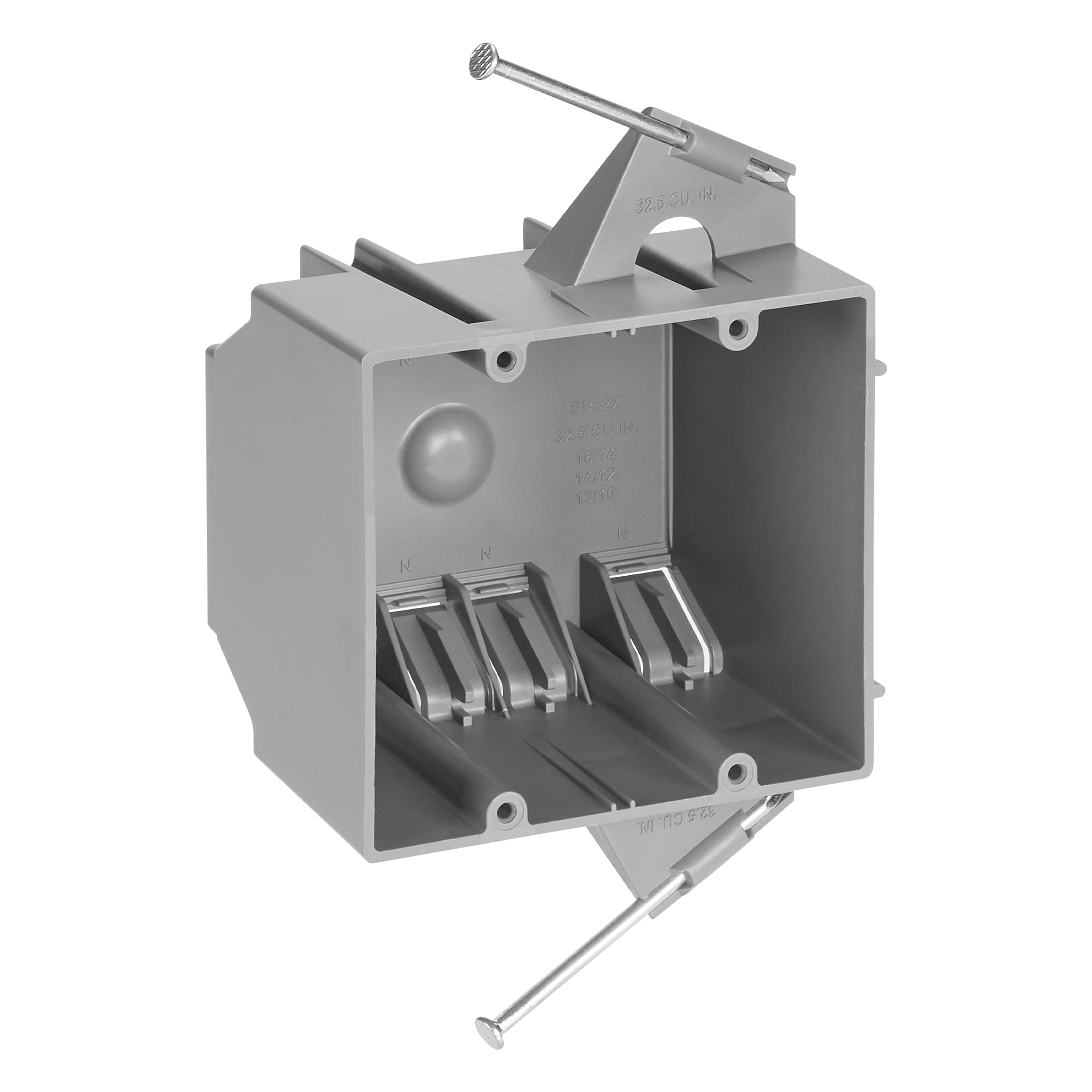 Maxxima 2 Gang 32.5 cu. in. PVC New Construction Electrical Switch and Outlet Junction Box, ETL Listed, Gray (10 Pack)