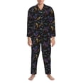 thumbnail image 3 of Salouo Lavender Flowers Print Button-Front Long Sleeve Pajama Set for Men, Soft 2Pjs Men's Long Sleeve Sleepwear-Large, 3 of 7