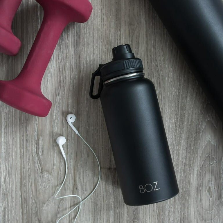 BOZ Black Double Wall Stainless Steel Water Bottle XL (1 L / 32 fl oz)  Insulated, Cold 24 Hours, Sports Water Bottle Hydration 