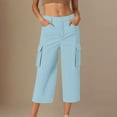 thumbnail image 2 of Hurxie Women's Sweatpants Capri Pants Cropped Jogger Running Pants Lounge Loose Fit Drawstring Waist with Side Pockets Sky Blue,L, 2 of 7