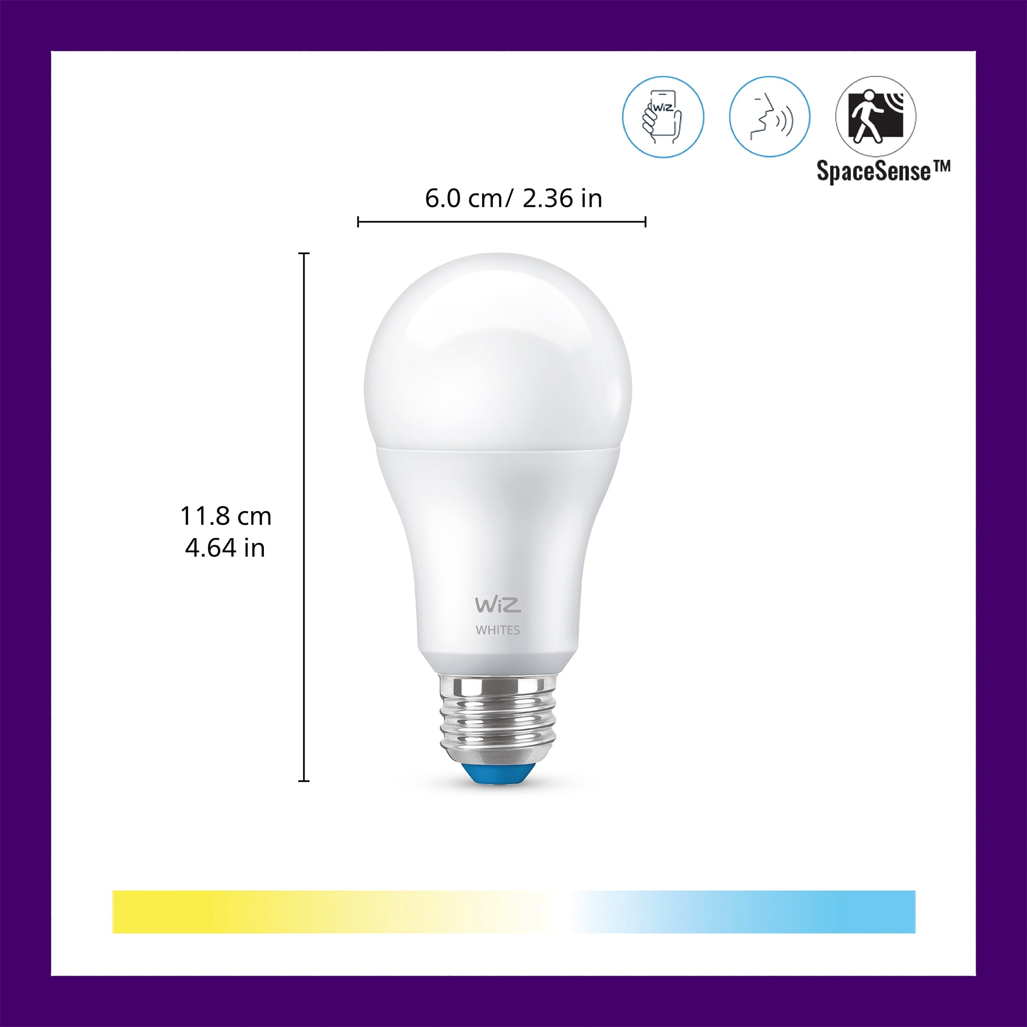 WiZ Connected LED 60-Watt A19 General Purpose Light Bulb, Frosted, Tunable White, Dimmable, E26 Medium Base (6-Pack)