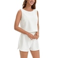 thumbnail image 4 of INSPIRE CHIC Linen Short Sets for Women Sleeveless Tank Top High Waisted Shorts with Pockets Lounge Sets Summer Outfits S White, 4 of 5