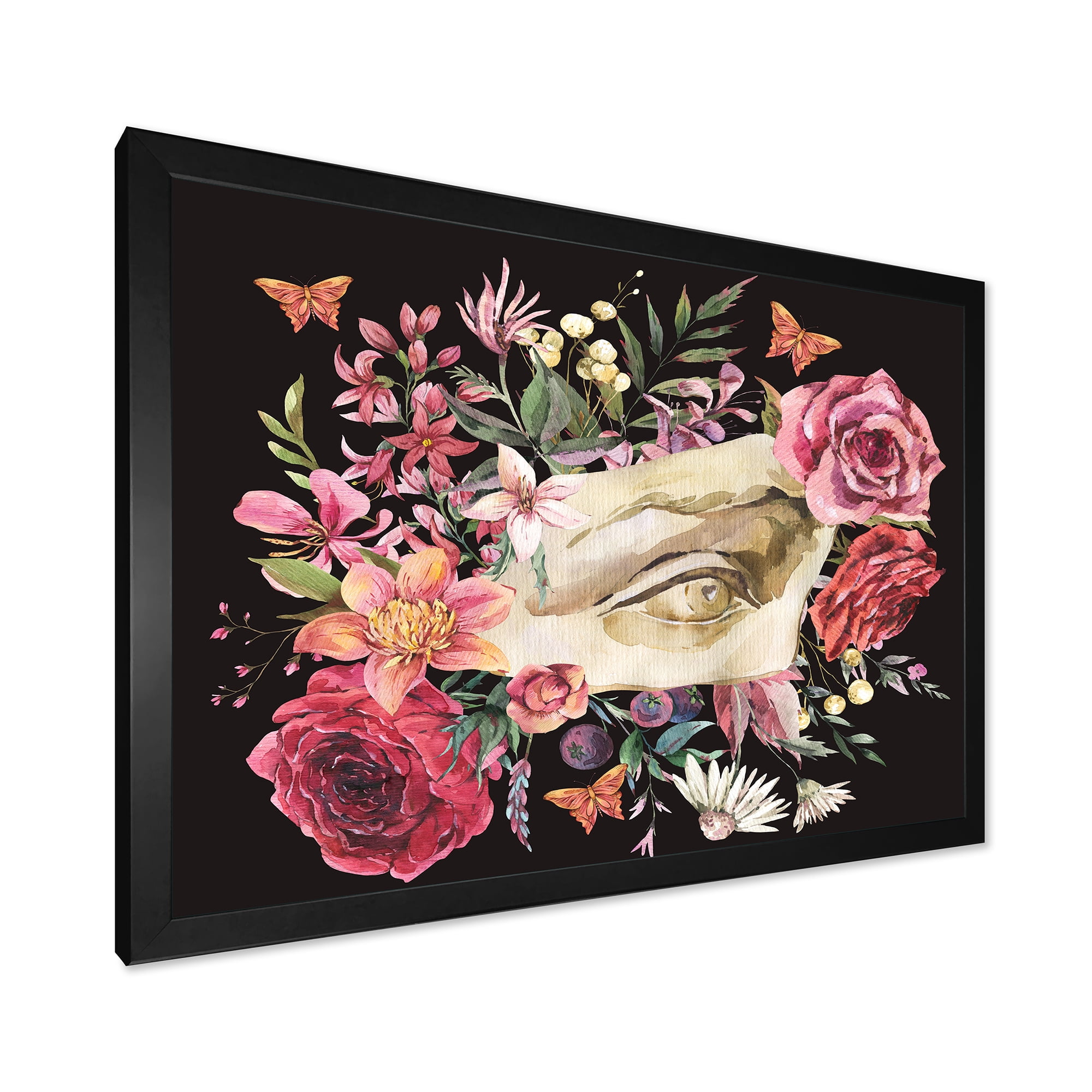 Designart 'Dried Wildflowers With Greek Sculpture David Eye' Farmhouse Framed Art Print