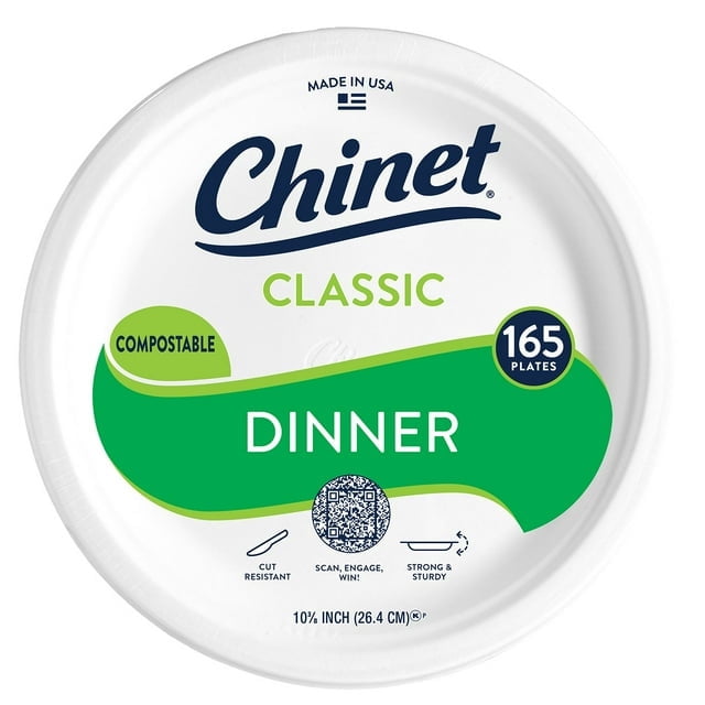 Chinet Classic Dinner Paper Plates, 10.375", 165 ct- With Paper Towel By OMA