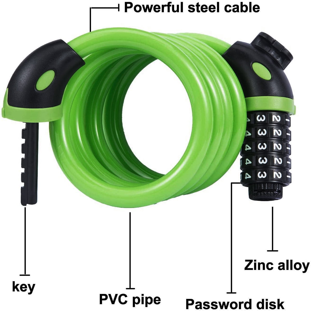 KAWELL Bike Lock Bicycle Chain Lock,with 5-Digit Resettable Number and Mounting Bracket,Combination Coiling Cable Lock Best for Bicycle Outdoors - 4 Feet x 1/2 Inch