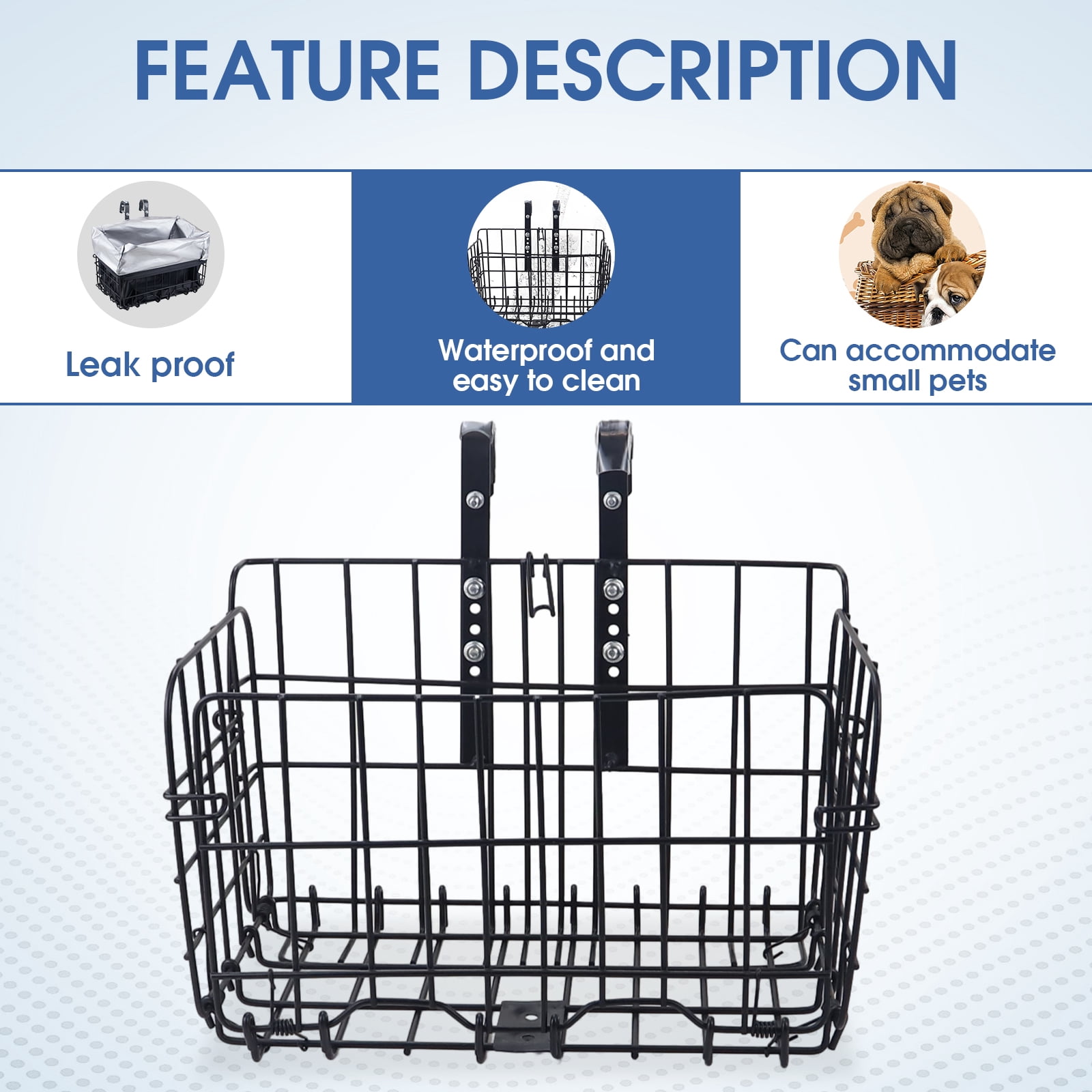 Meghna Front Bike Baskets Upgraded with Bag Black Metal Detachable and Adjustable Height Front Handlebar Bicycle Basket for Unisex Adult Women