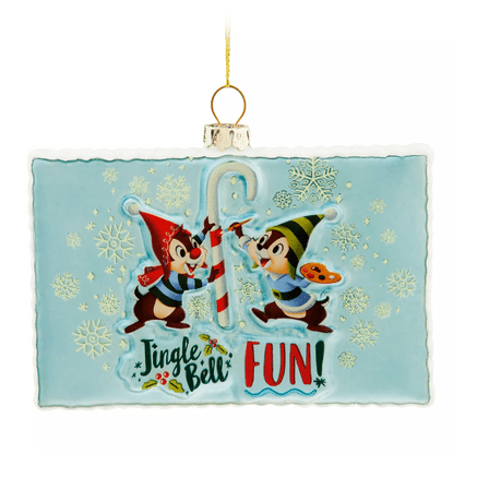 Disney Parks Chip 'n Dale Holiday Postcard Glass Sketchbook Ornament New w Tag