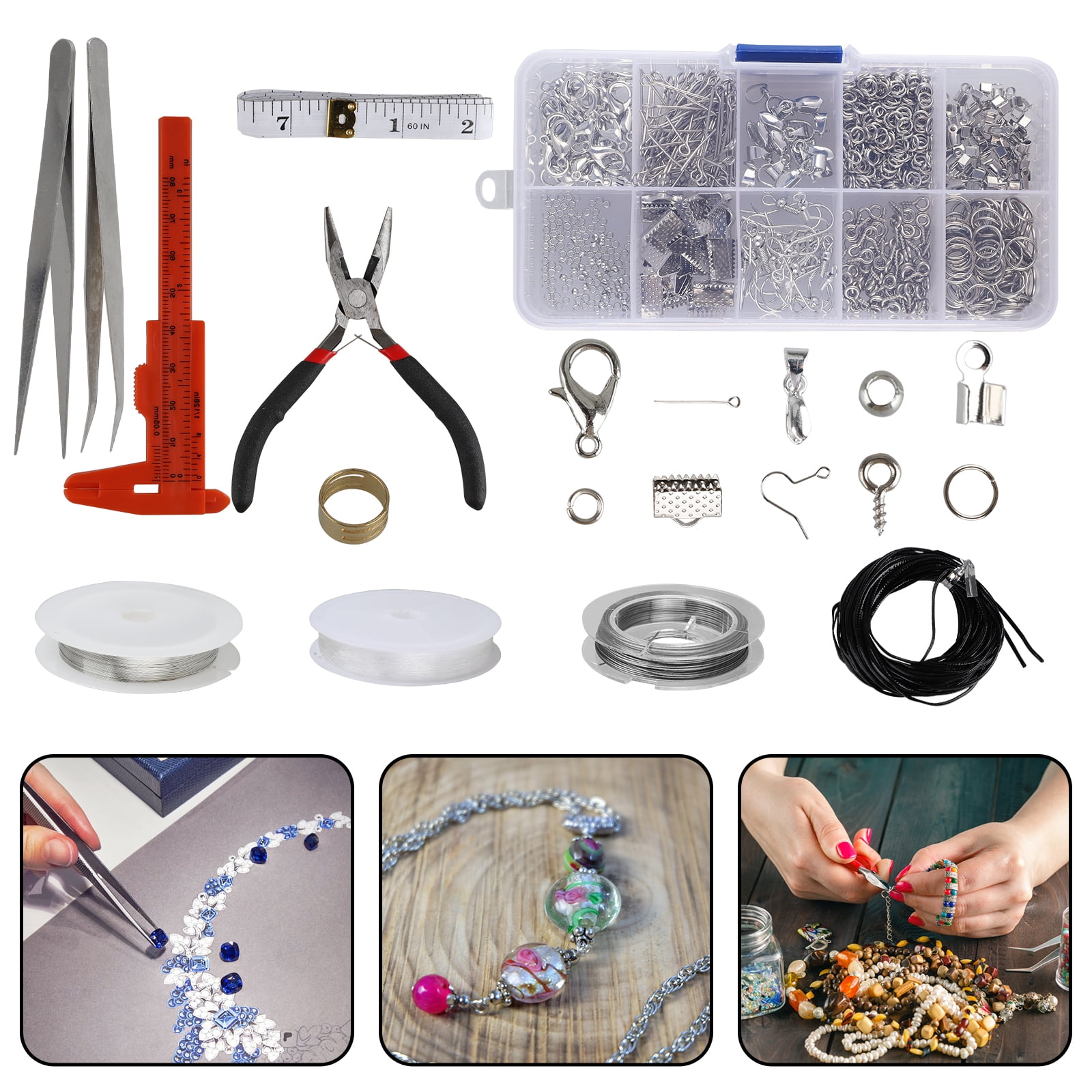 WIFUN 8 Pcs Jewellery Making Tool Kit Beading DIY Beading Jewellery Repair Tools Case for Earrings Crafting Cleaning Fixing 