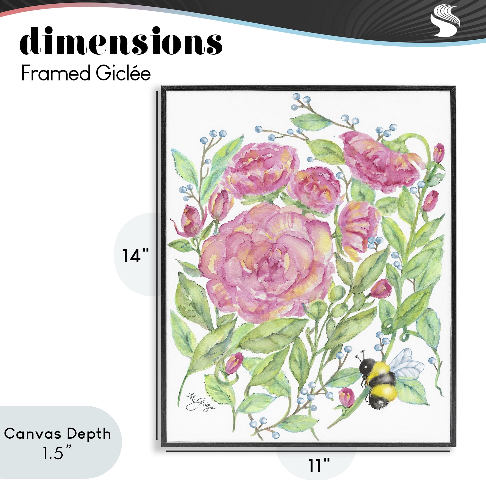 Stupell Industries Peony & Bumble Bee Black Framed Giclee Art, design by Maureen Grigs