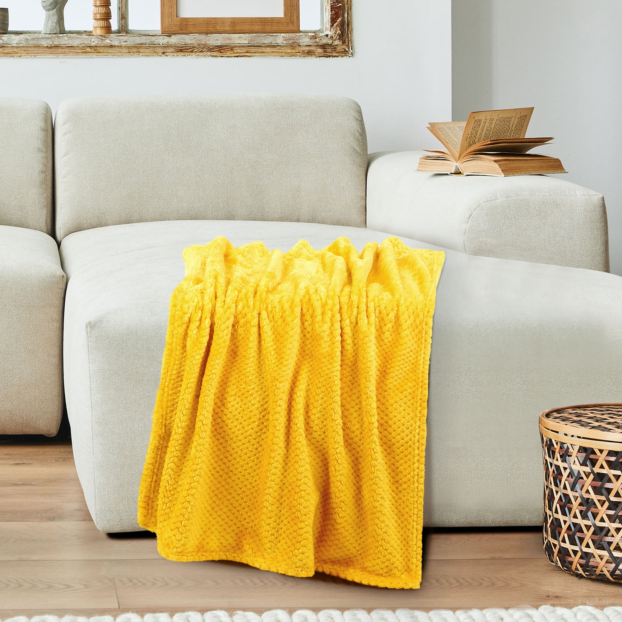 Unique Bargains Soft Flannel Fleece Velvet Blanket Yellow 30" x 40"